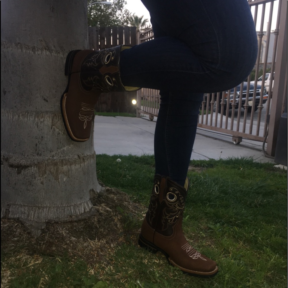 Women’s Western Cowgirl Rodeo Brown Boots Leather Handmaede Bota mujer de piel